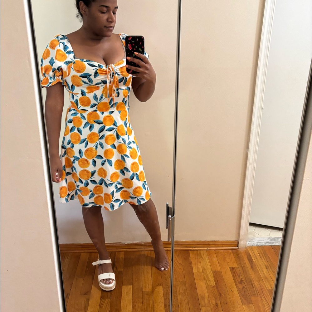 SHEIN Orange and White Floral Mini Dress